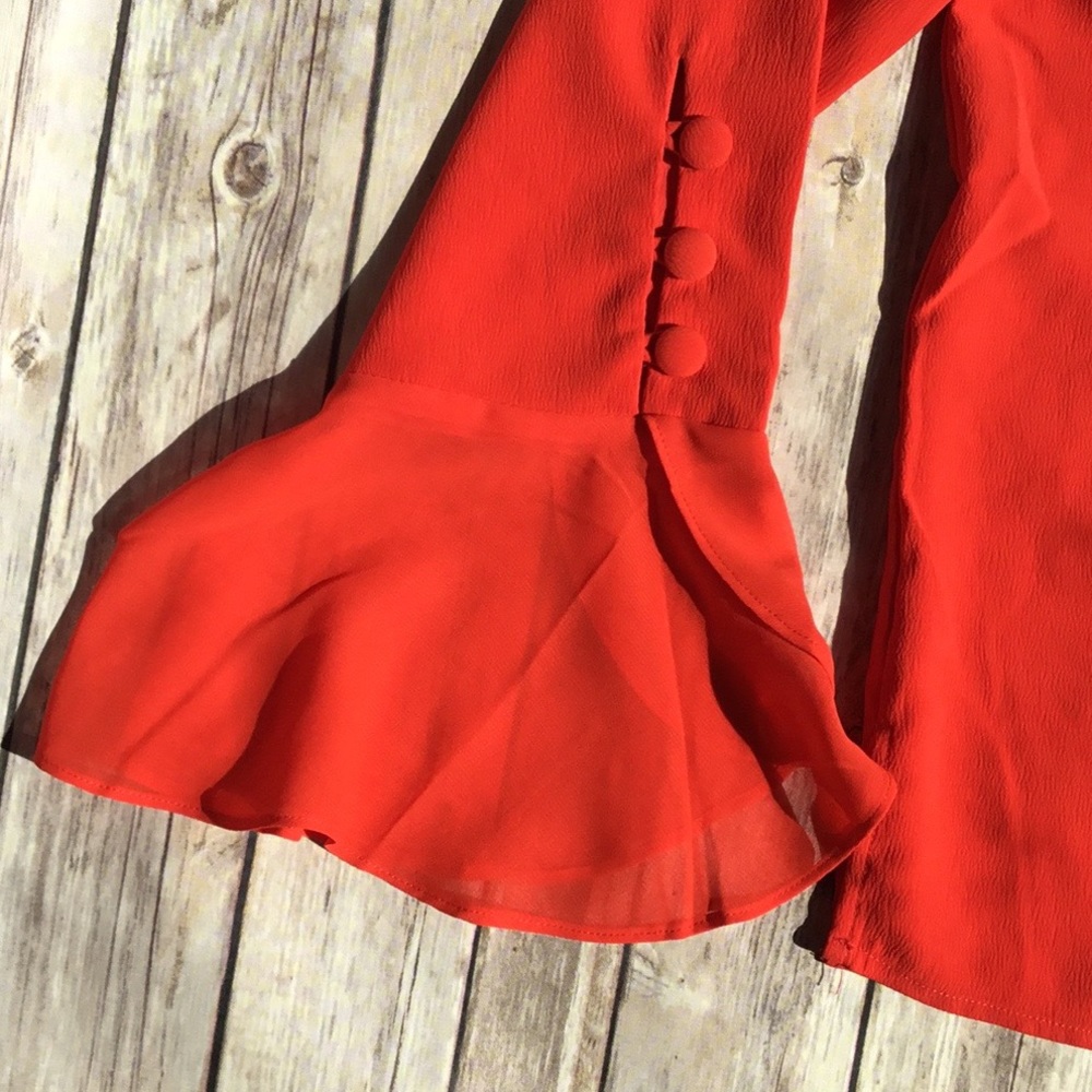 Vince Camuto Fiery Red Flutter Sleeve Blouse - image 4